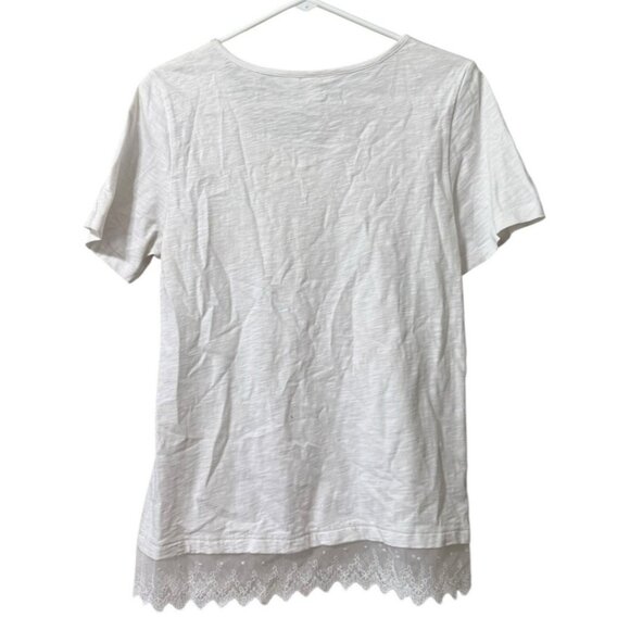 Christopher Banks Short Sleeve Women Blouse Size Petite Medium Lace Flamingo - Picture 2 of 10